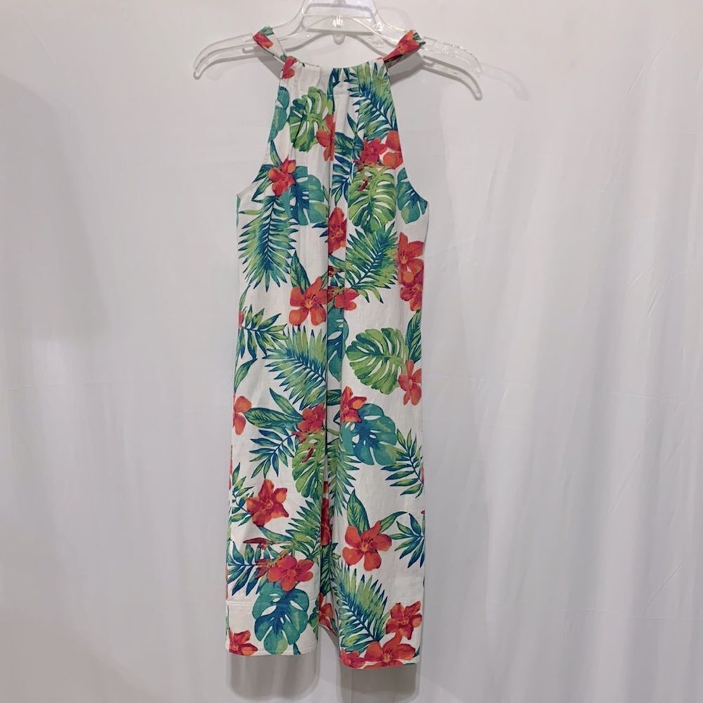 TOMMY BAHAMA halter dress keyhole tie back closure tropical print women sz S/P